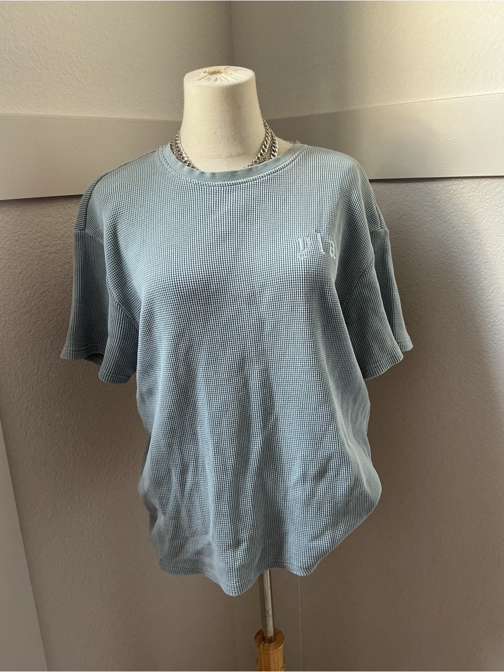 YoungLA Blue-Gray Waffle Knit Tee - Men's Oversized Short Sleeve - Picture 3 of 10